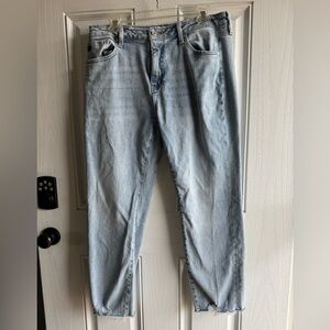 KanCan High Rise Ripped Hem Straight Jeans